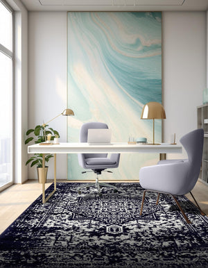 Navy Blue 2' x 3' 1 Richmond Rectangle Area Rug Vintage Distressed Look Traditional Design Carpet for Unique Home Interior Design for Sale at Rug Engine