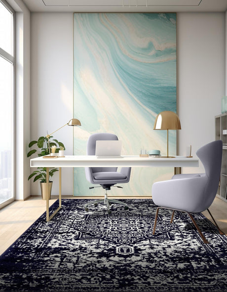 Navy Blue 6' 1 x 9' Richmond Rectangle Area Rug Vintage Distressed Look Traditional Design Carpet for Unique Home Interior Design for Sale at Rug Engine