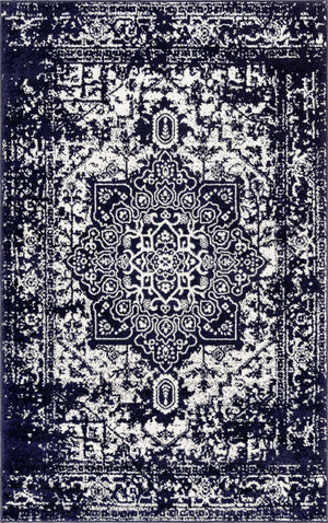 Navy Blue 5' 3 x 8' Richmond Rectangle Area Rug Vintage Distressed Look Traditional Design Carpet for Unique Home Interior Design for Sale at Rug Engine