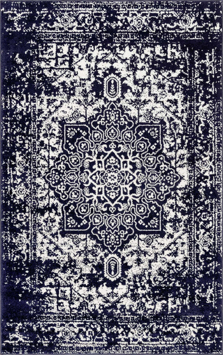 Navy Blue 5' 3 x 8' Richmond Rectangle Area Rug Vintage Distressed Look Traditional Design Carpet for Unique Home Interior Design for Sale at Rug Engine