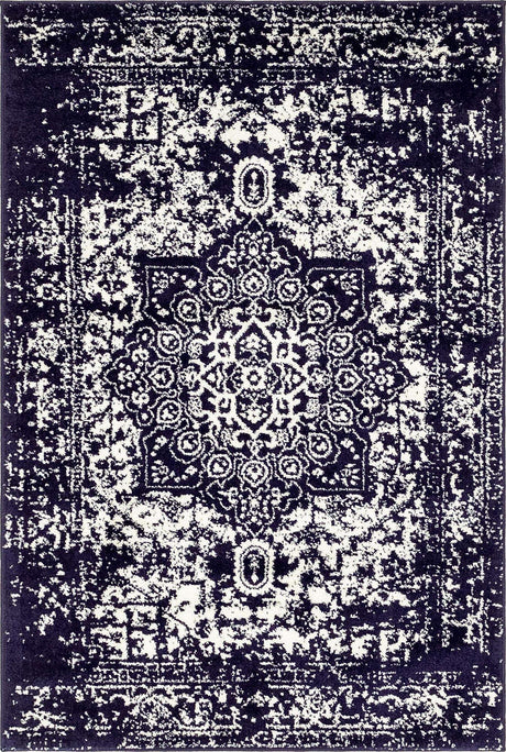 Navy Blue 4' 1 x 6' 1 Richmond Rectangle Area Rug Vintage Distressed Look Traditional Design Carpet for Unique Home Interior Design for Sale at Rug Engine