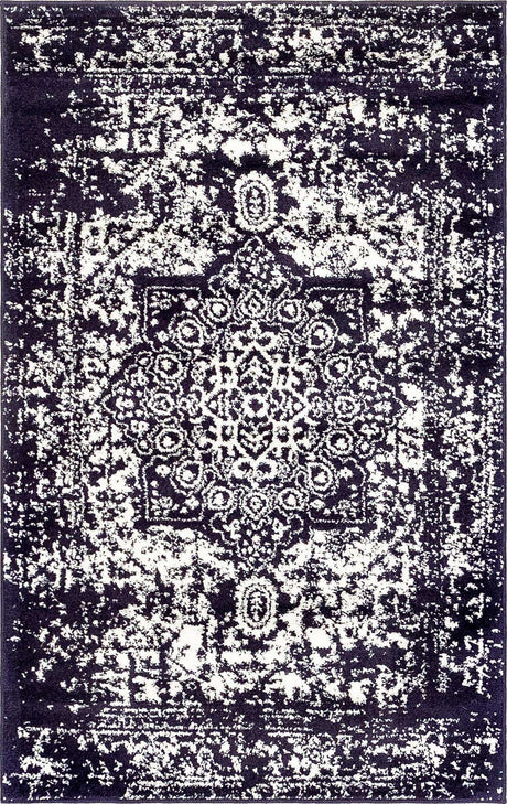 Navy Blue 3' 1 x 5' 3 Richmond Rectangle Area Rug Vintage Distressed Look Traditional Design Carpet for Unique Home Interior Design for Sale at Rug Engine