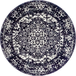 Navy Blue 3' 1 x 3' 1 Richmond Round Area Rug Vintage Distressed Look Traditional Design Carpet for Unique Home Interior Design for Sale at Rug Engine