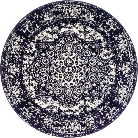 Navy Blue 3' 1 x 3' 1 Richmond Round Area Rug Vintage Distressed Look Traditional Design Carpet for Unique Home Interior Design for Sale at Rug Engine