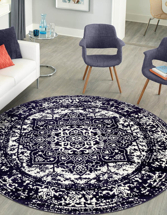 Navy Blue 5' 3 x 5' 3 Richmond Round Area Rug Vintage Distressed Look Traditional Design Carpet for Unique Home Interior Design for Sale at Rug Engine
