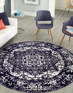 Navy Blue 3' 1 x 3' 1 Richmond Round Area Rug Vintage Distressed Look Traditional Design Carpet for Unique Home Interior Design for Sale at Rug Engine