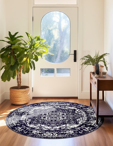 Navy Blue 3' 1 x 3' 1 Richmond Round Area Rug Vintage Distressed Look Traditional Design Carpet for Unique Home Interior Design for Sale at Rug Engine