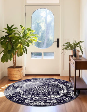 Navy Blue 5' 3 x 5' 3 Richmond Round Area Rug Vintage Distressed Look Traditional Design Carpet for Unique Home Interior Design for Sale at Rug Engine