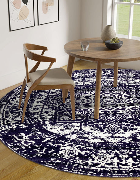 Navy Blue 5' 3 x 5' 3 Richmond Round Area Rug Vintage Distressed Look Traditional Design Carpet for Unique Home Interior Design for Sale at Rug Engine