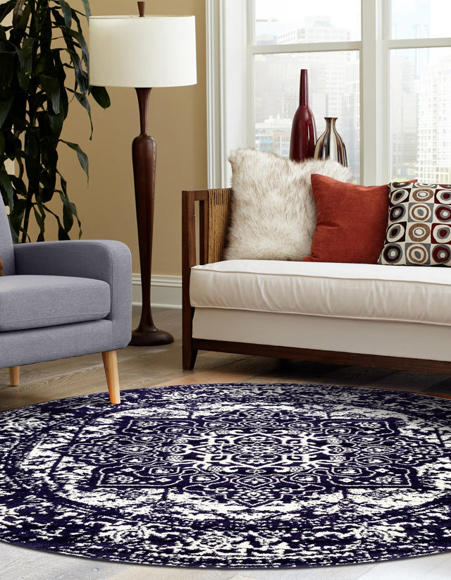 Navy Blue 5' 3 x 5' 3 Richmond Round Area Rug Vintage Distressed Look Traditional Design Carpet for Unique Home Interior Design for Sale at Rug Engine
