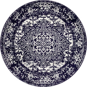 Navy Blue 5' 3 x 5' 3 Richmond Round Area Rug Vintage Distressed Look Traditional Design Carpet for Unique Home Interior Design for Sale at Rug Engine