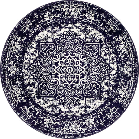 Navy Blue 5' 3 x 5' 3 Richmond Round Area Rug Vintage Distressed Look Traditional Design Carpet for Unique Home Interior Design for Sale at Rug Engine