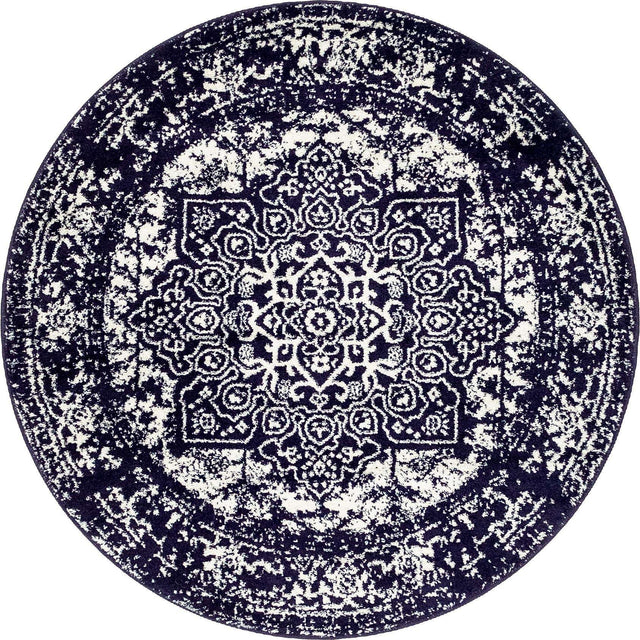 Navy Blue 5' 3 x 5' 3 Richmond Round Area Rug Vintage Distressed Look Traditional Design Carpet for Unique Home Interior Design for Sale at Rug Engine