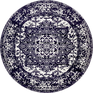 Navy Blue 7' 10 x 7' 10 Richmond Round Area Rug Vintage Distressed Look Traditional Design Carpet for Unique Home Interior Design for Sale at Rug Engine