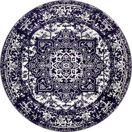 Navy Blue 7' 10 x 7' 10 Richmond Round Area Rug Vintage Distressed Look Traditional Design Carpet for Unique Home Interior Design for Sale at Rug Engine