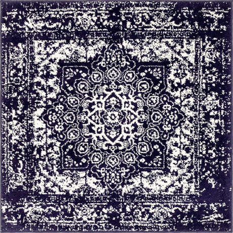 Navy Blue 4' 1 x 4' 1 Richmond Square Area Rug Vintage Distressed Look Traditional Design Carpet for Unique Home Interior Design for Sale at Rug Engine