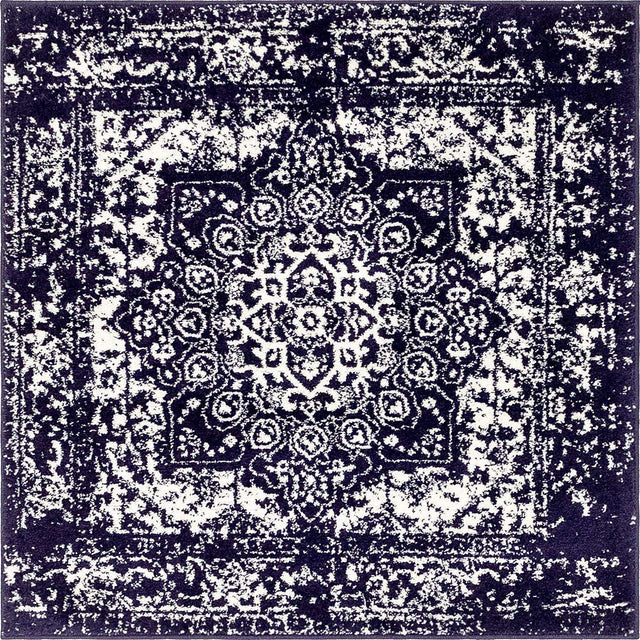 Navy Blue 4' 1 x 4' 1 Richmond Square Area Rug Vintage Distressed Look Traditional Design Carpet for Unique Home Interior Design for Sale at Rug Engine