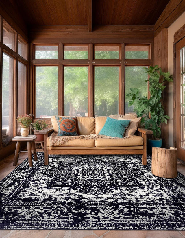 Navy Blue 4' 1 x 4' 1 Richmond Square Area Rug Vintage Distressed Look Traditional Design Carpet for Unique Home Interior Design for Sale at Rug Engine