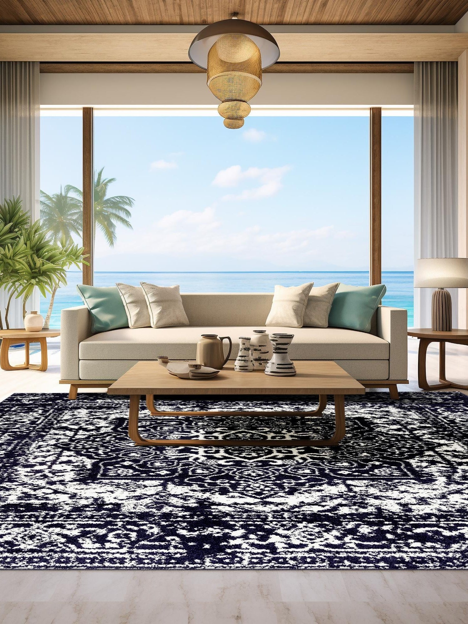 Navy Blue 7' 10 x 7' 10 Richmond Square Area Rug Vintage Distressed Look Traditional Design Carpet for Unique Home Interior Design for Sale at Rug Engine
