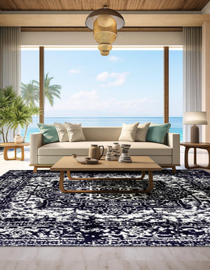 Navy Blue 4' 1 x 4' 1 Richmond Square Area Rug Vintage Distressed Look Traditional Design Carpet for Unique Home Interior Design for Sale at Rug Engine