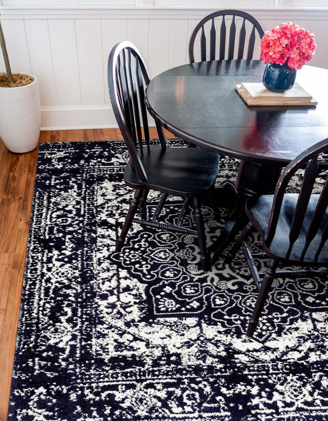 Navy Blue 4' 1 x 4' 1 Richmond Square Area Rug Vintage Distressed Look Traditional Design Carpet for Unique Home Interior Design for Sale at Rug Engine