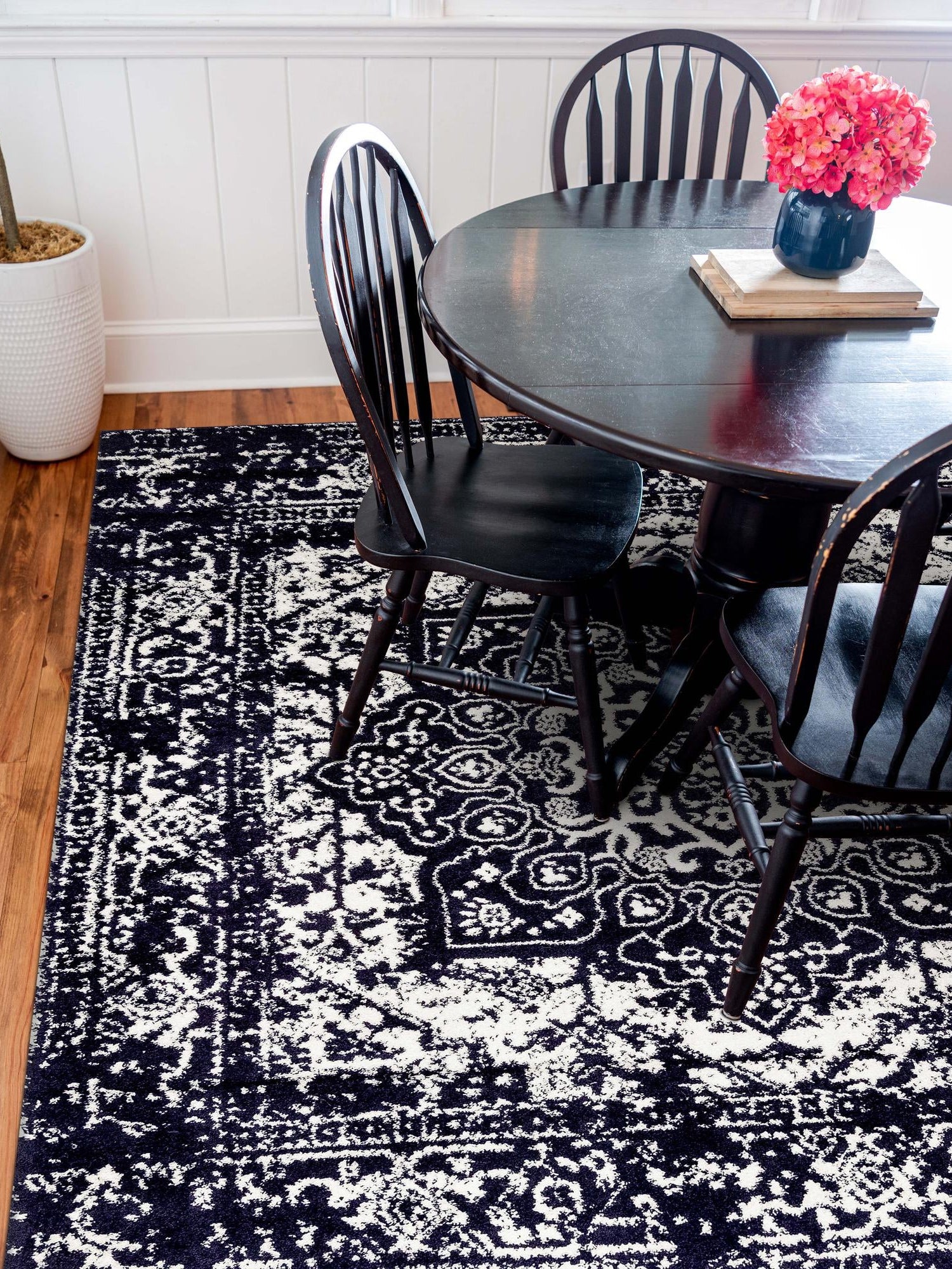 Navy Blue 7' 10 x 7' 10 Richmond Square Area Rug Vintage Distressed Look Traditional Design Carpet for Unique Home Interior Design for Sale at Rug Engine