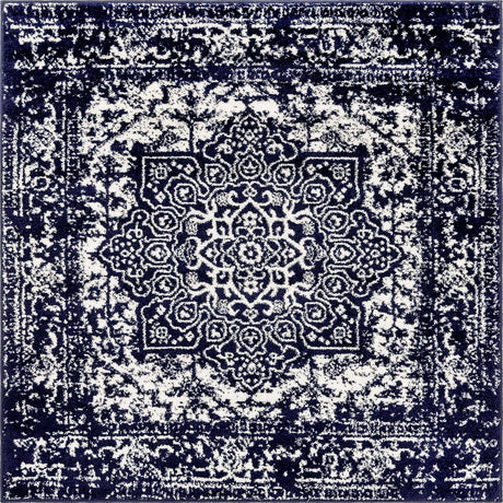 Navy Blue 5' 3 x 5' 3 Richmond Square Area Rug Vintage Distressed Look Traditional Design Carpet for Unique Home Interior Design for Sale at Rug Engine