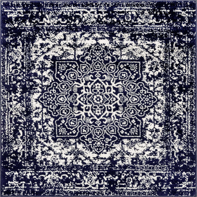 Navy Blue 5' 3 x 5' 3 Richmond Square Area Rug Vintage Distressed Look Traditional Design Carpet for Unique Home Interior Design for Sale at Rug Engine