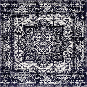 Navy Blue 7' 10 x 7' 10 Richmond Square Area Rug Vintage Distressed Look Traditional Design Carpet for Unique Home Interior Design for Sale at Rug Engine