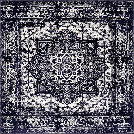 Navy Blue 7' 10 x 7' 10 Richmond Square Area Rug Vintage Distressed Look Traditional Design Carpet for Unique Home Interior Design for Sale at Rug Engine