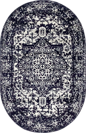 Navy Blue 3' 1 x 5' 3 Richmond Oval Area Rug Vintage Distressed Look Traditional Design Carpet for Unique Home Interior Design for Sale at Rug Engine