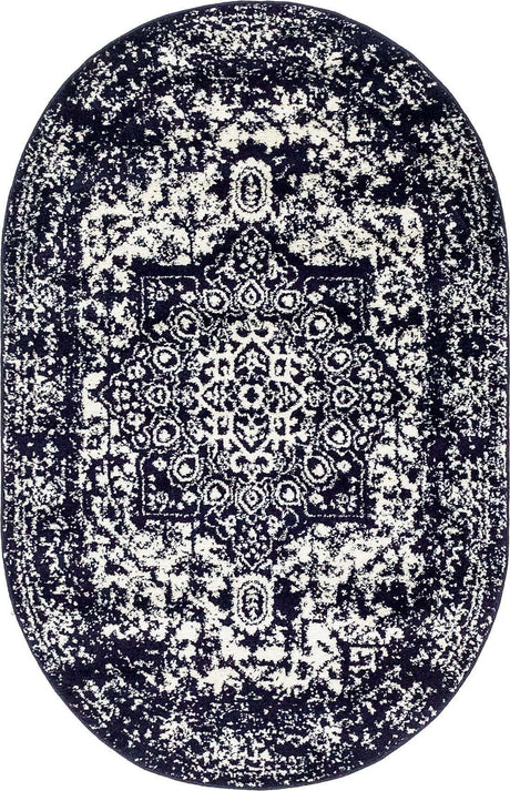 Navy Blue 3' 1 x 5' 3 Richmond Oval Area Rug Vintage Distressed Look Traditional Design Carpet for Unique Home Interior Design for Sale at Rug Engine