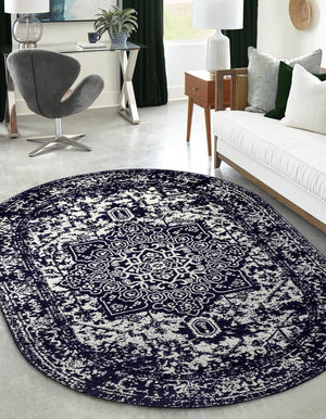 Navy Blue 5' 3 x 8' Richmond Oval Area Rug Vintage Distressed Look Traditional Design Carpet for Unique Home Interior Design for Sale at Rug Engine