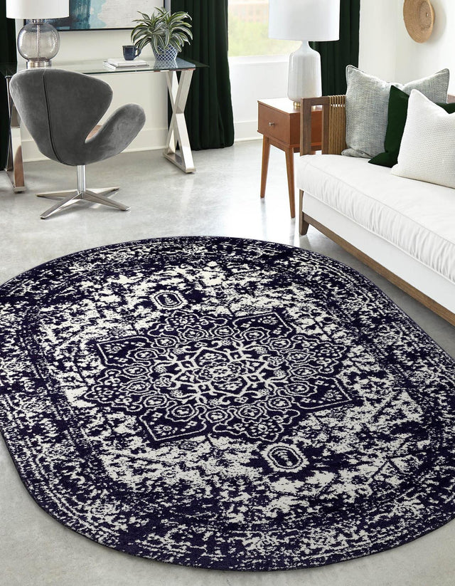 Navy Blue 5' 3 x 8' Richmond Oval Area Rug Vintage Distressed Look Traditional Design Carpet for Unique Home Interior Design for Sale at Rug Engine