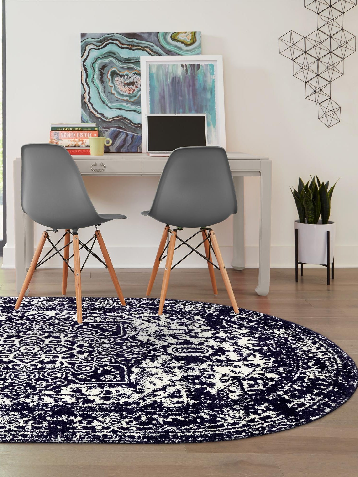 Navy Blue 5' 3 x 8' Richmond Oval Area Rug Vintage Distressed Look Traditional Design Carpet for Unique Home Interior Design for Sale at Rug Engine