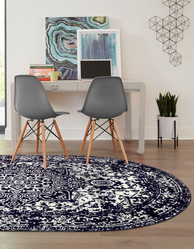 Navy Blue 3' 1 x 5' 3 Richmond Oval Area Rug Vintage Distressed Look Traditional Design Carpet for Unique Home Interior Design for Sale at Rug Engine