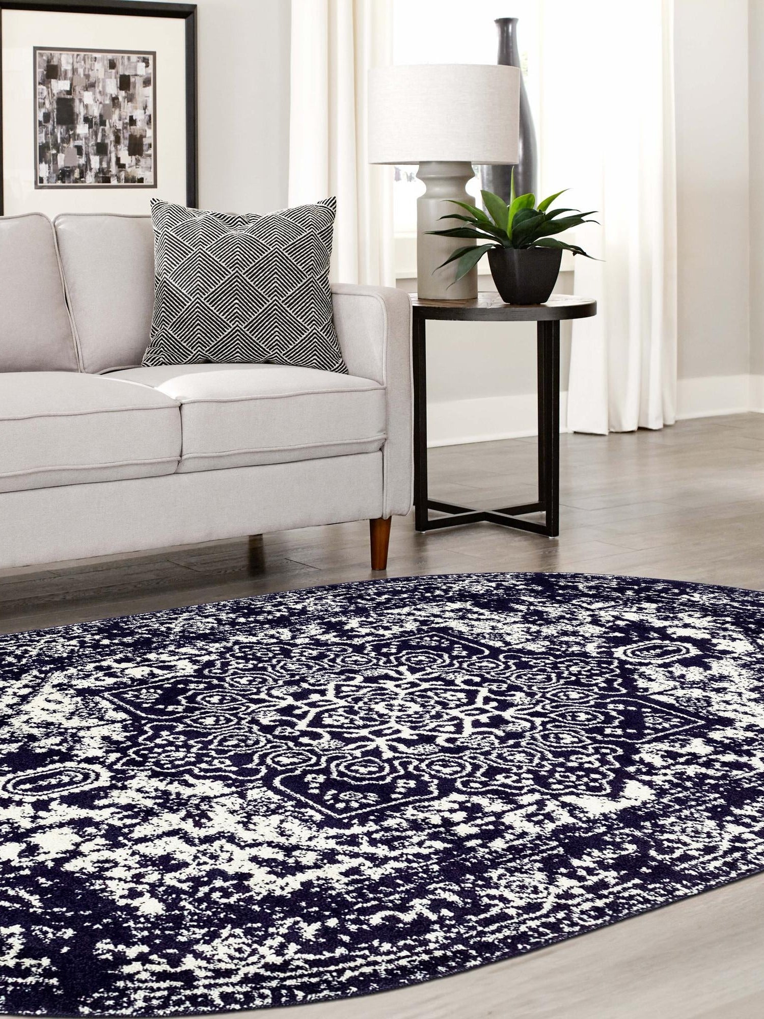 Navy Blue 5' 3 x 8' Richmond Oval Area Rug Vintage Distressed Look Traditional Design Carpet for Unique Home Interior Design for Sale at Rug Engine