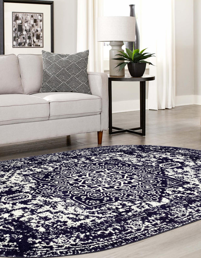 Navy Blue 3' 1 x 5' 3 Richmond Oval Area Rug Vintage Distressed Look Traditional Design Carpet for Unique Home Interior Design for Sale at Rug Engine