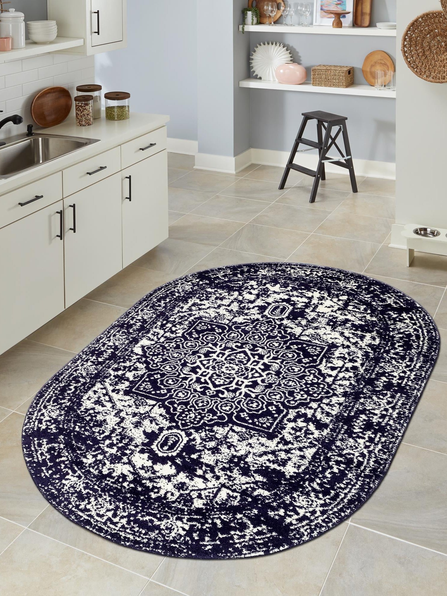 Navy Blue 3' 1 x 5' 3 Richmond Oval Area Rug Vintage Distressed Look Traditional Design Carpet for Unique Home Interior Design for Sale at Rug Engine