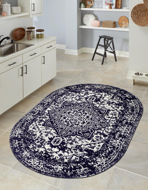 Navy Blue 3' 1 x 5' 3 Richmond Oval Area Rug Vintage Distressed Look Traditional Design Carpet for Unique Home Interior Design for Sale at Rug Engine