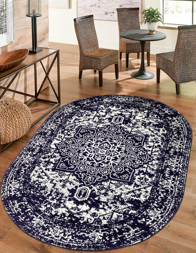 Navy Blue 5' 3 x 8' Richmond Oval Area Rug Vintage Distressed Look Traditional Design Carpet for Unique Home Interior Design for Sale at Rug Engine