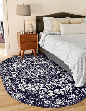 Navy Blue 3' 1 x 5' 3 Richmond Oval Area Rug Vintage Distressed Look Traditional Design Carpet for Unique Home Interior Design for Sale at Rug Engine