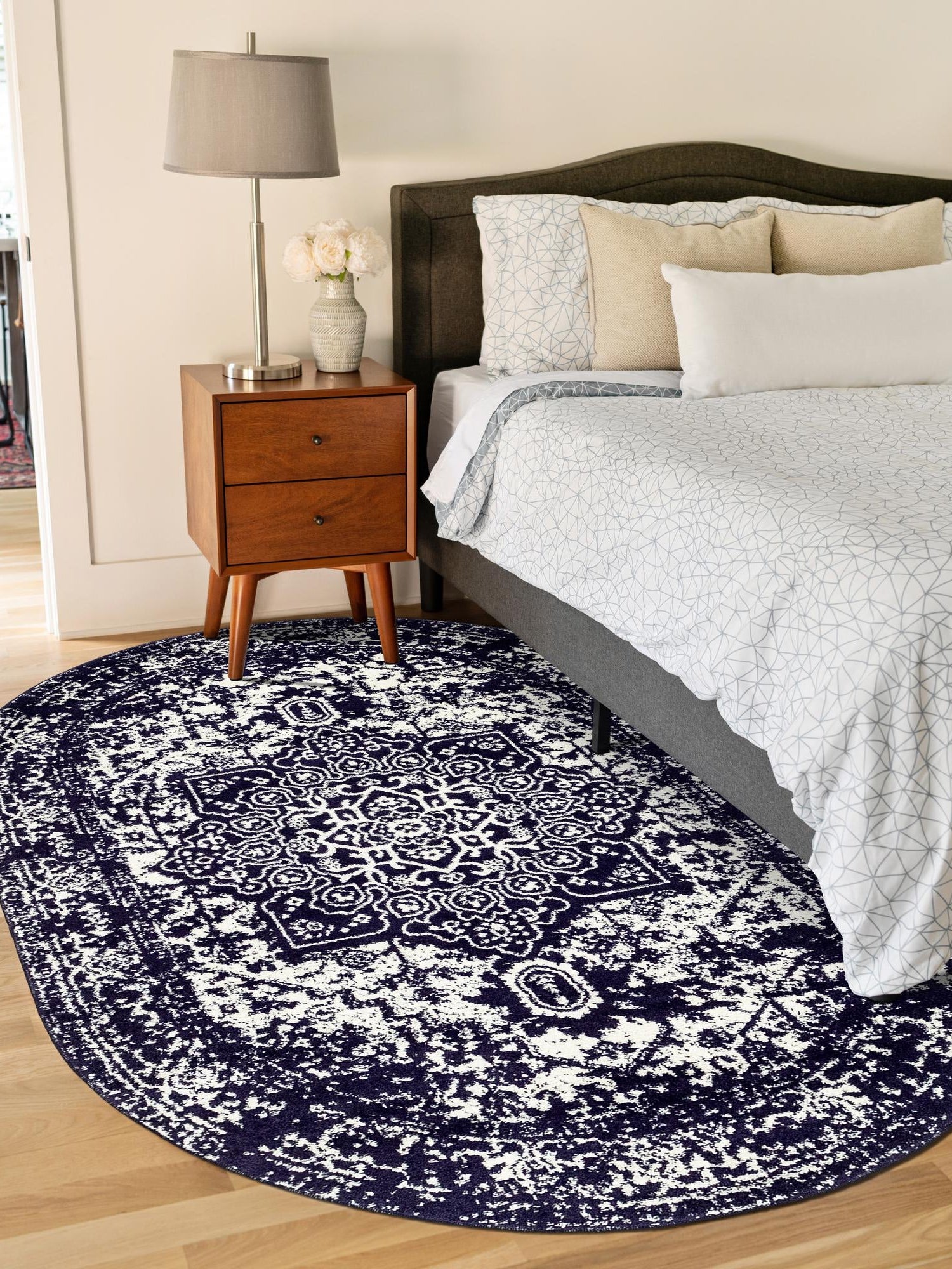 Navy Blue 5' 3 x 8' Richmond Oval Area Rug Vintage Distressed Look Traditional Design Carpet for Unique Home Interior Design for Sale at Rug Engine