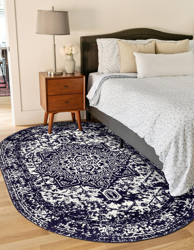Navy Blue 5' 3 x 8' Richmond Oval Area Rug Vintage Distressed Look Traditional Design Carpet for Unique Home Interior Design for Sale at Rug Engine