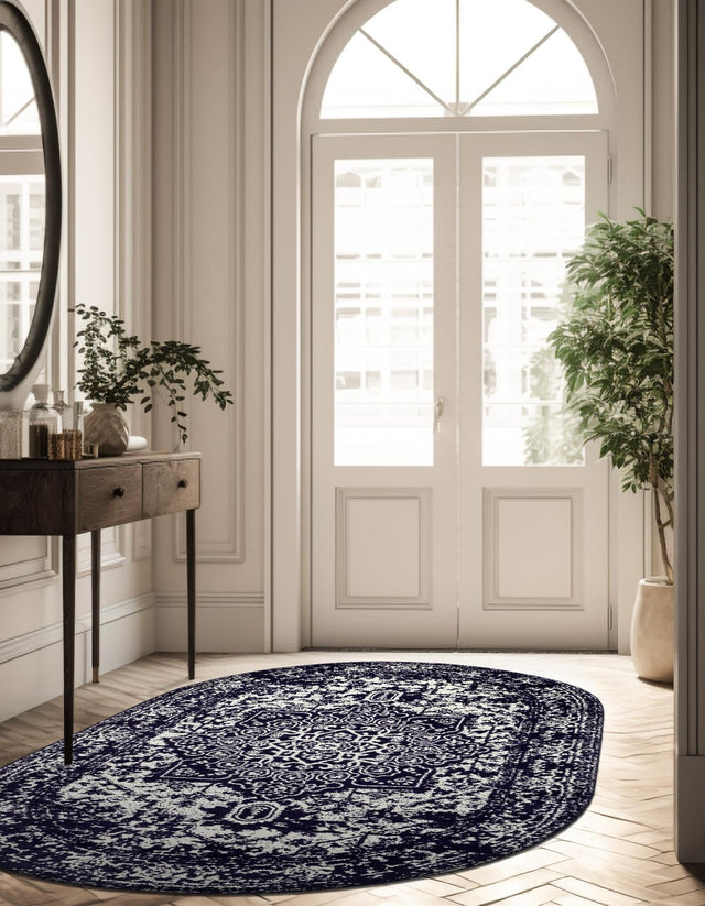 Navy Blue 5' 3 x 8' Richmond Oval Area Rug Vintage Distressed Look Traditional Design Carpet for Unique Home Interior Design for Sale at Rug Engine