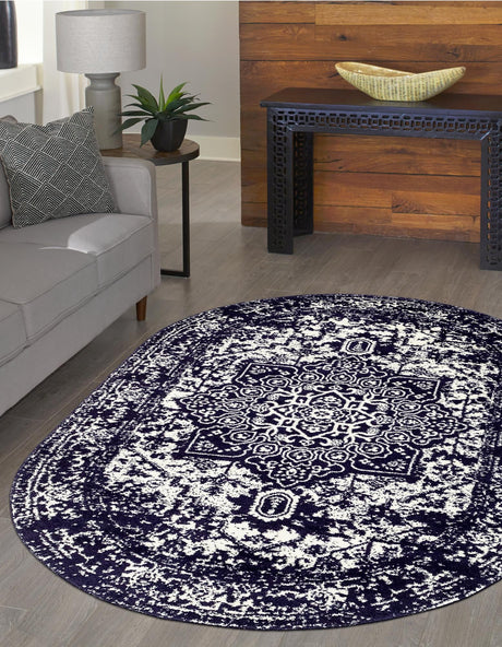Navy Blue 7' 10 x 10' Richmond Oval Area Rug Vintage Distressed Look Traditional Design Carpet for Unique Home Interior Design for Sale at Rug Engine