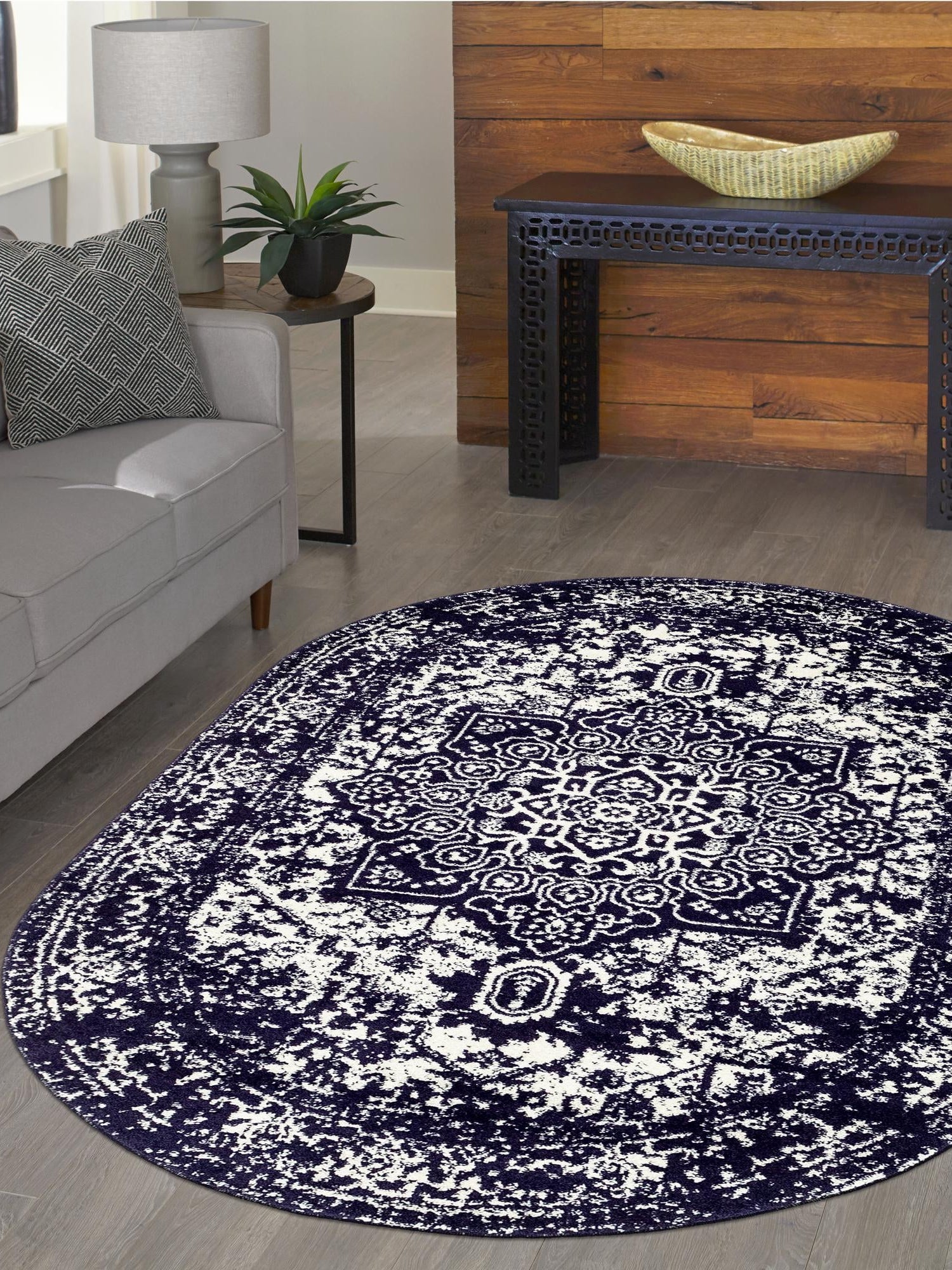 Navy Blue 5' 3 x 8' Richmond Oval Area Rug Vintage Distressed Look Traditional Design Carpet for Unique Home Interior Design for Sale at Rug Engine