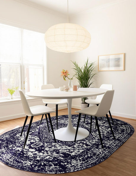 Navy Blue 7' 10 x 10' Richmond Oval Area Rug Vintage Distressed Look Traditional Design Carpet for Unique Home Interior Design for Sale at Rug Engine