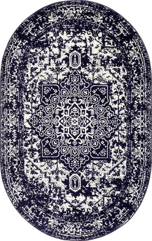 Navy Blue 5' 3 x 8' Richmond Oval Area Rug Vintage Distressed Look Traditional Design Carpet for Unique Home Interior Design for Sale at Rug Engine