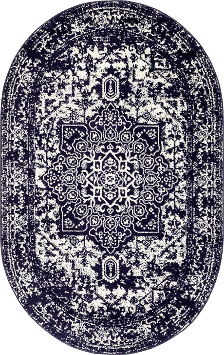 Navy Blue 5' 3 x 8' Richmond Oval Area Rug Vintage Distressed Look Traditional Design Carpet for Unique Home Interior Design for Sale at Rug Engine